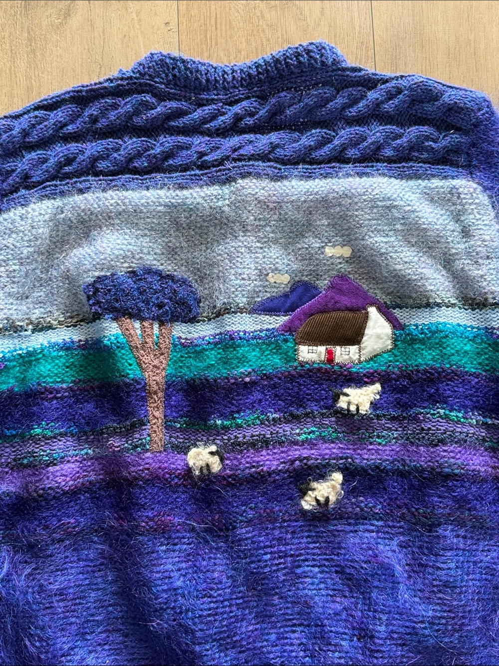 VTG Rosemarie B Hand Knit Irish Landscape Mohair Wool Cardigan Size XL - Picture 7 of 13